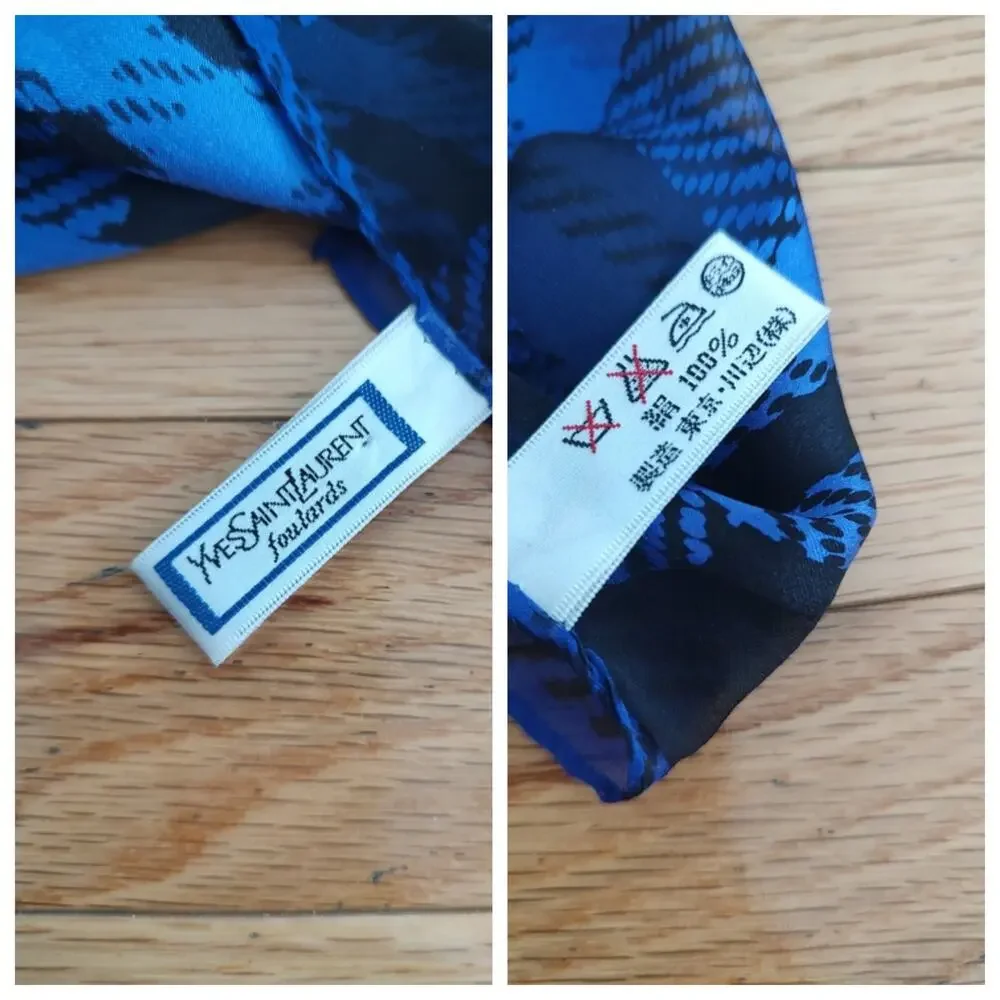 YSL floral plaid silk scarf stole vintage EUC